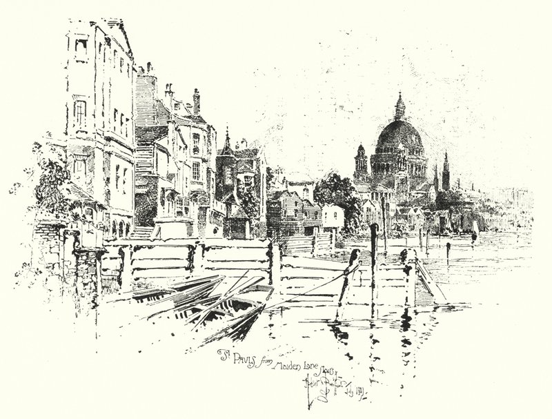 St Pauls Cathedral, London, from Maiden Lane Stairs (litho) بواسطة هربرت (بعد) رايلتون