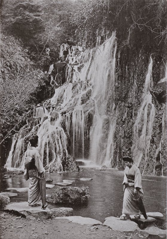 The Waterfall of Falling Jewels at Yumoto (b/w photo) بواسطة هربرت بونتينج