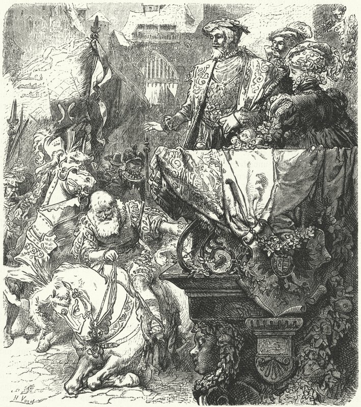 دوق Ulrich من Wuttemberg يتواضع أمام الإمبراطور الروماني المقدس تشارلز الخامس ، 1548 بواسطة هيرمان فوجل