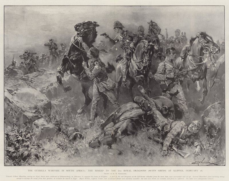 حرب العصابات في جنوب أفريقيا ، الحادث الذي وقع في رويال دراجونز الثاني (الاسكتلنديون الرماديون) في كليبان ، 18 فبراير بواسطة هيرمانوس ويليم كوكوك