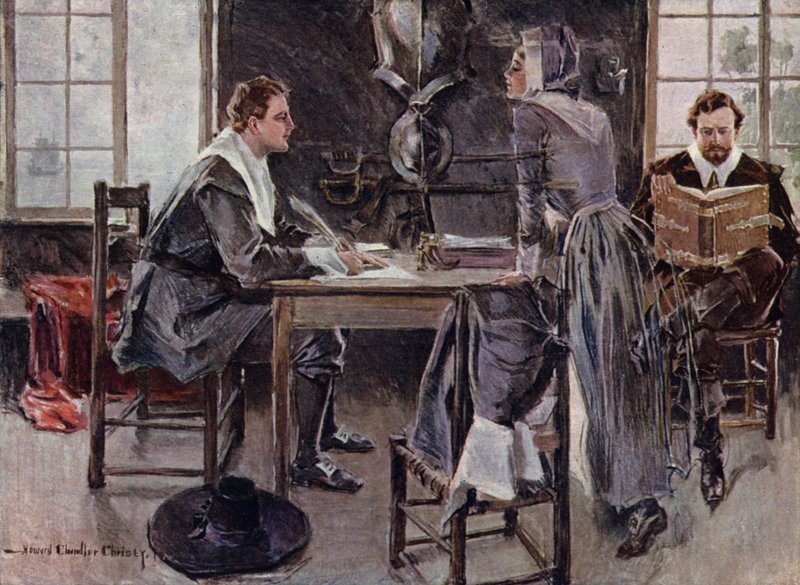 رسم توضيحي لمغازلة مايلز ستانديش لهنري وادزورث لونجفيلو (لون ليثو) بواسطة هوارد تشاندلر (بعد) كريستي