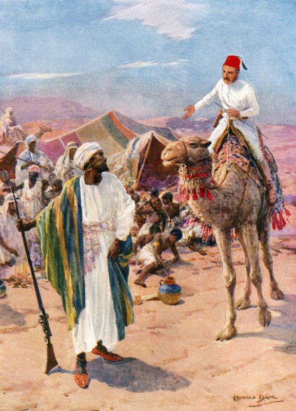 ركب جوردون وحده وغير مسلح إلى معسكر النخاس (لون ليثو) بواسطة هوارد ديفي