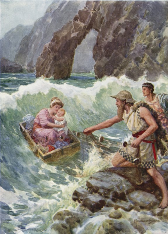 رسمها والطفل بأمان على حافة صخرة. من كيف جاء Perseus ووالدته إلى Seriphos (لون litho) بواسطة هوارد ديفي