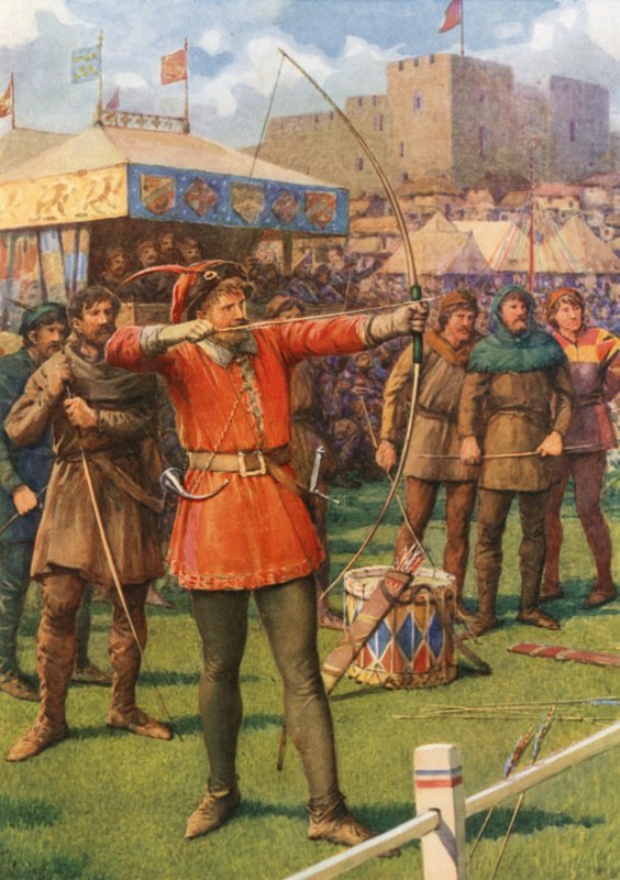 "Robin Hood at the May-Day Revels" (لون ليثو) بواسطة هوارد ديفي