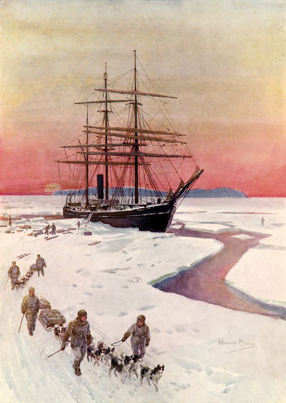 تفريغ "Terra Nova" في McMurdo Sound (color litho) بواسطة هوارد ديفي