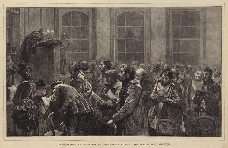 الخدمة الإلهية للرعاة والرعاة ، دراسة في قاعة بيرنرز ، Islington بواسطة Hubert von Herkomer