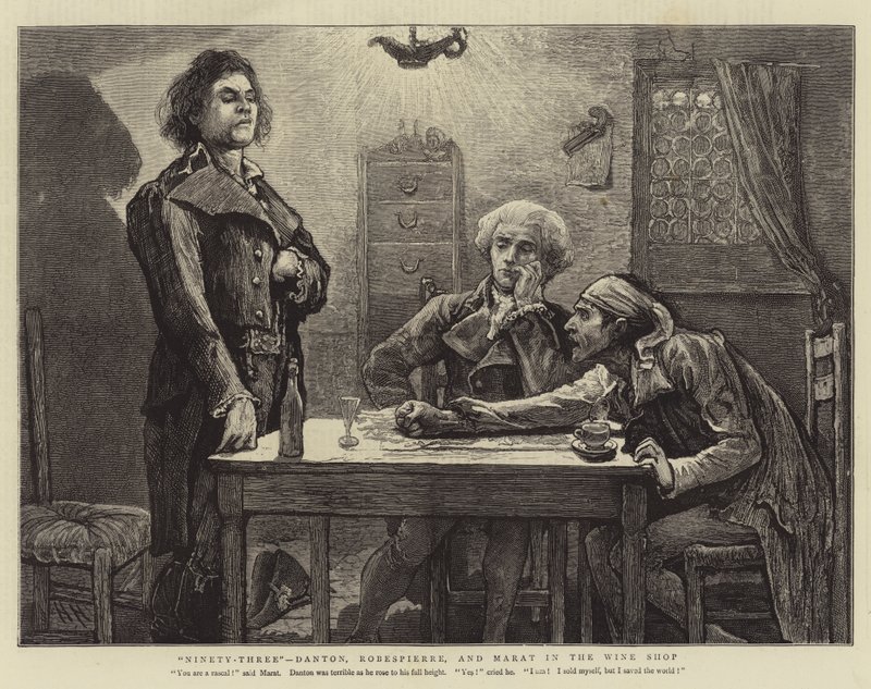 ثلاثة وتسعون ودانتون وروبيسبير ومارات في متجر النبيذ بواسطة Hubert von Herkomer