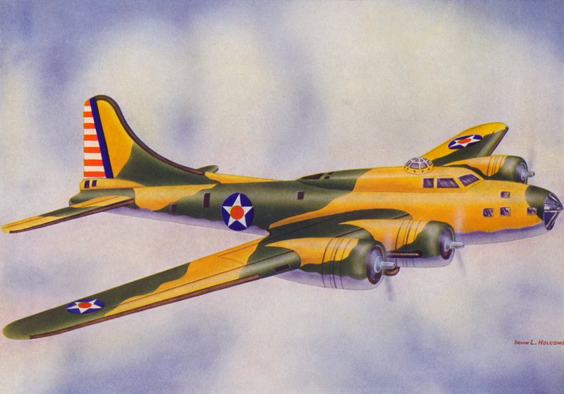 طائرة بوينج B-17E، القلعة الطائرة (طباعة حجرية ملونة) بواسطة إيرفين إل هولكومب