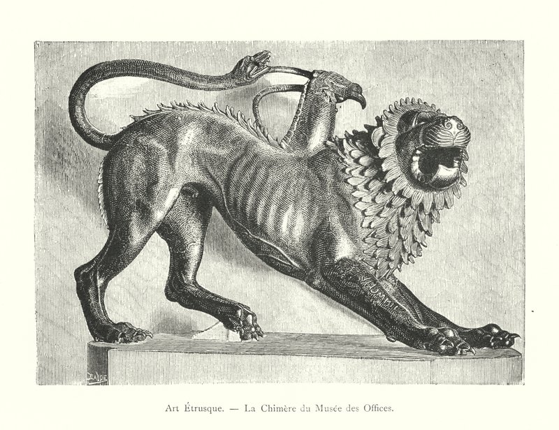 فن إتروسكان ، The Chimera of the Uffizi Museum (نقش) بواسطة المدرسة الايطالية
