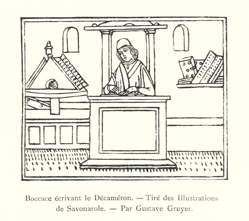 Boccace يكتب Decameron ، Tire des Illustrations de Savonarole ، بقلم Gustave Gruyer (نقش) بواسطة المدرسة الايطالية
