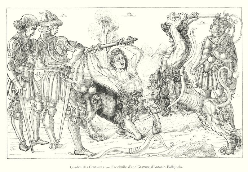 Combat des Centaurs ، نسخة طبق الأصل من نقش لأنطونيو بولايولو (نقش) بواسطة المدرسة الايطالية