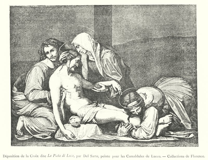 ترسب الصليب المعروف باسم La Pieta di Luco ، بواسطة Del Sarte ، رسمه Lucco للكامالدولي ، مجموعات فلورنسا (نقش) بواسطة المدرسة الايطالية