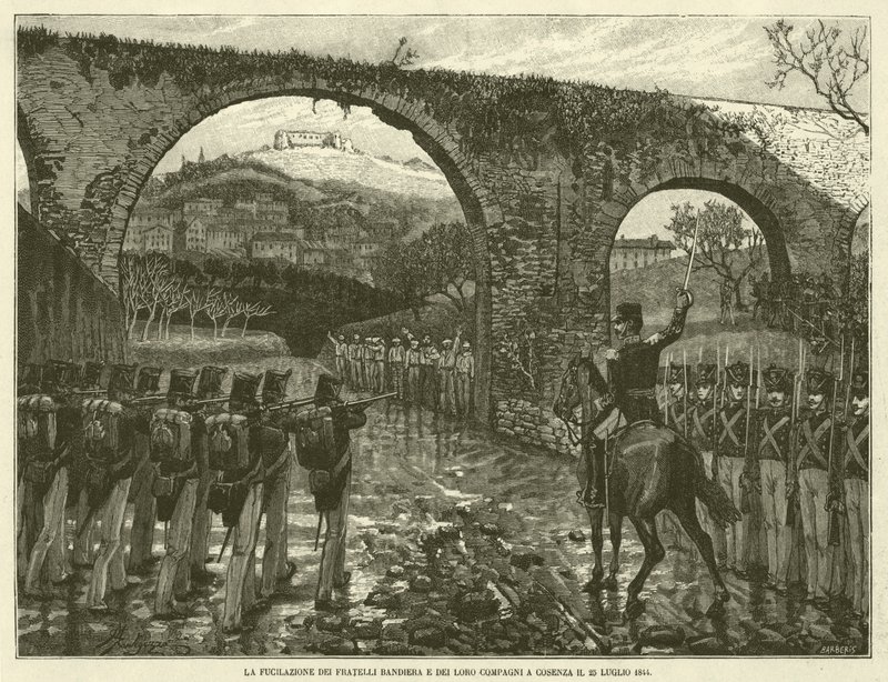 إطلاق النار على إخوة العلم ورفاقهم في كوزنسا في 25 يوليو 1844 (نقش) بواسطة المدرسة الايطالية