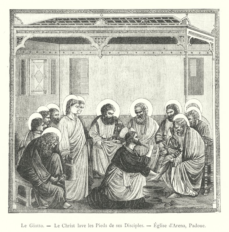 Le Giotto ، المسيح يغسل أقدام تلاميذه ، كنيسة أرينا ، بادوفا (نقش) بواسطة المدرسة الايطالية