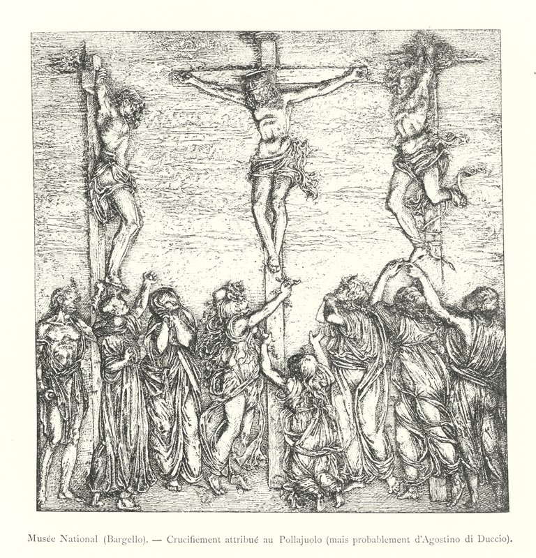 المتحف الوطني ، بارجيلو ، الصلب المنسوب إلى بولايولو ، ولكن ربما بواسطة Agostino di Duccio (نقش) بواسطة المدرسة الايطالية