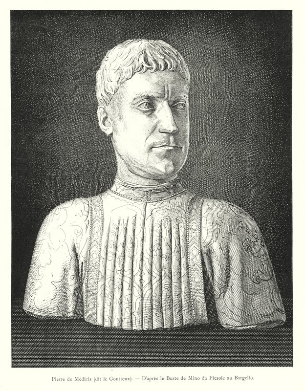Pierre de Medicis ، المعروف باسم Goutteux ، من تمثال نصفي لـ Mino da Fiesole في Bargello (نقش) بواسطة المدرسة الايطالية