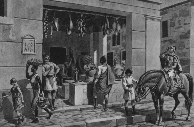 Pompei: Un fondaco (litho) بواسطة المدرسة الايطالية