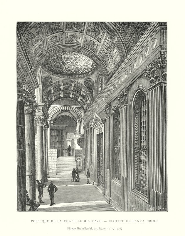 Portico of the Chapel of the Pazzi ، Cloitre de Santa Croce ، Filippo Brunelleschi ، مهندس معماري بواسطة المدرسة الايطالية
