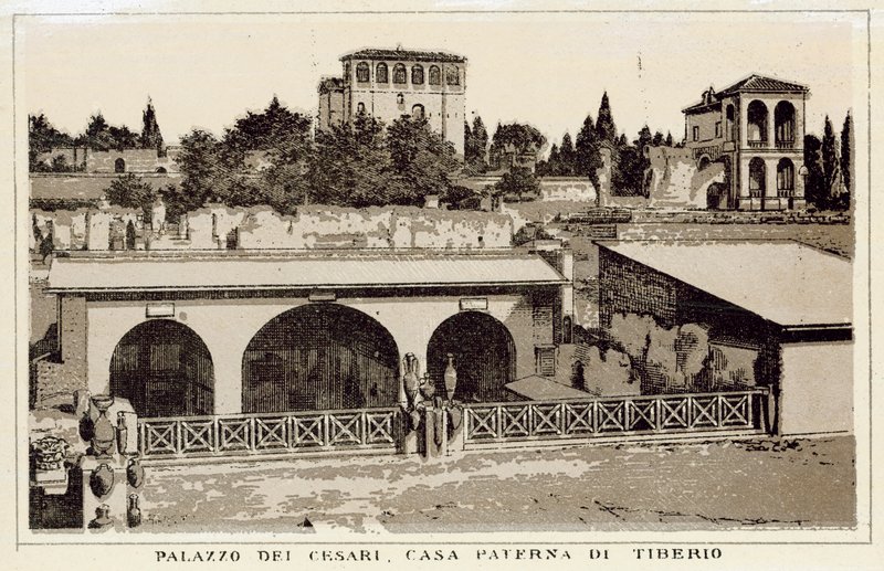 روما: Palazzo Dei Cesari ، Paternal House of Tiberius (litho) بواسطة المدرسة الايطالية