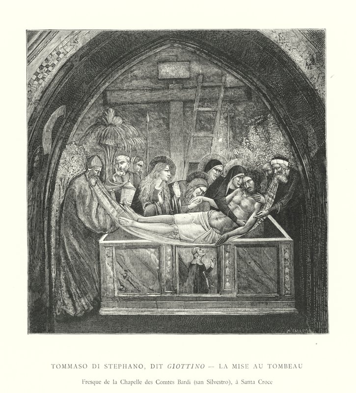Tommaso di Stephano ، dit Giottino ، La Mise au Tombeau ، Fresco de la Chapelle des Comtes Bardi ، سان سيلفسترو ، سانتا كروتش (نقش) بواسطة المدرسة الايطالية