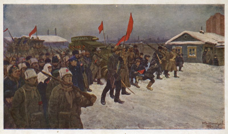مظاهرة للجنود والعمال خلال ثورة فبراير 1917 في روسيا بواسطة إيفان أليكسييفيتش (بعد) فلاديميروف