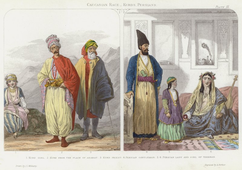 العرق القوقازي والأكراد والفرس (نقش ملون) بواسطة JL (بعد) ويليامز