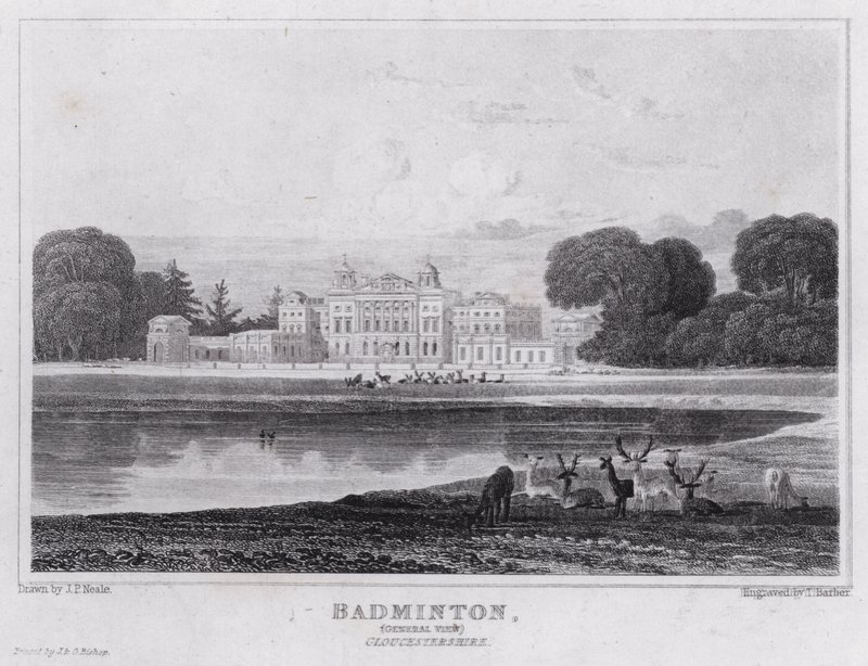 Badminton, General View, Gloucestershire (engraving) بواسطة جون بريستون نيل