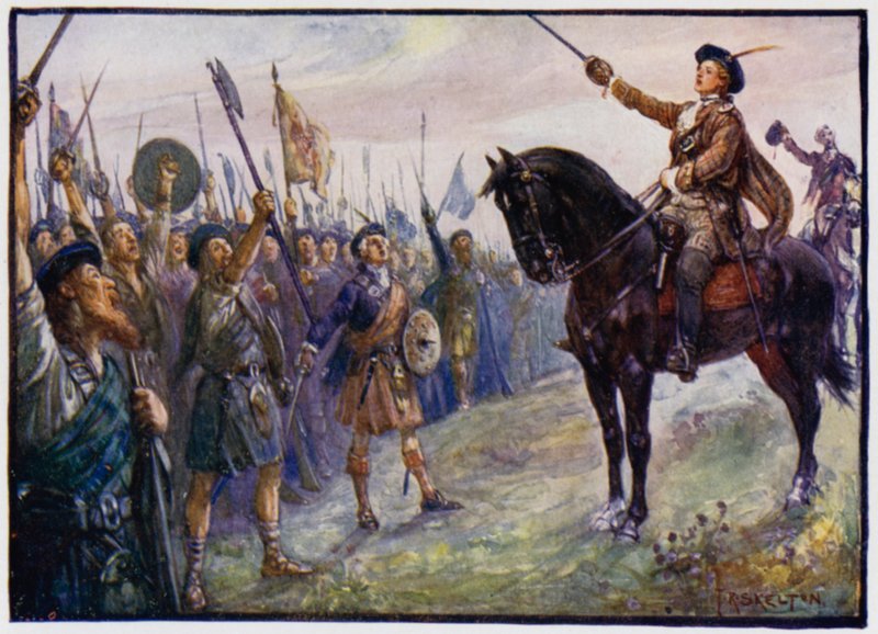 بوني الأمير تشارلي البالغ من العمر 25 عامًا يخاطب قواته ، Jacobite Rising of 1745 بواسطة JR Skelton