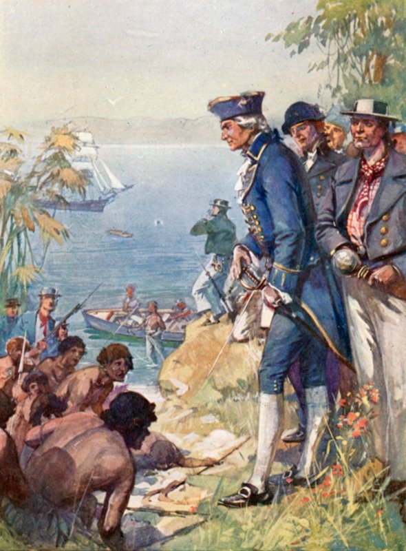 النقيب كوك على الشاطئ في تاهيتي ، 1769 بواسطة جيه ويليامسون