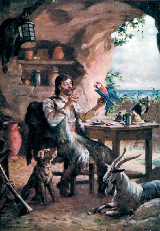 Robinson Crusoe (colour litho) بواسطة جيه ويليامسون