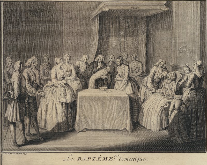 A domestic baptism (engraving) بواسطة جاكوب فان دير شلي