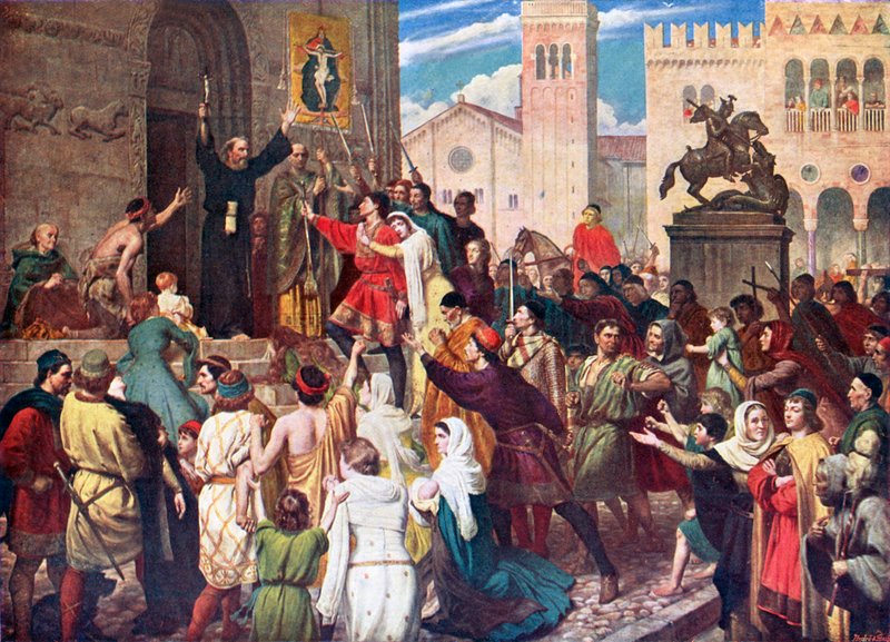 بطرس الناسك يكرز بالحملة الصليبية الأولى (طباعة حجرية ملونة) بواسطة 