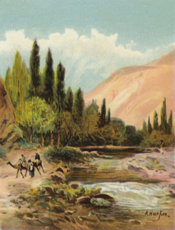 نهر بردى بالقرب من دمشق (ليثو ملون) بواسطة جيمس (بعد) كلارك