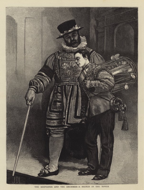 The Beefeater والطبال ، رسم تخطيطي في البرج بواسطة جيمس درومجول لينتون