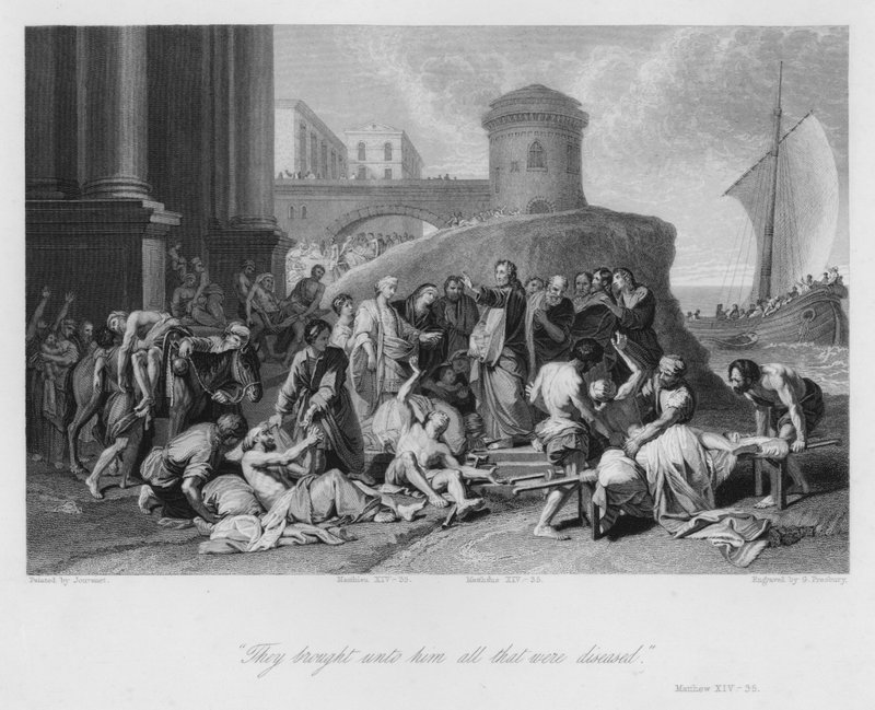 Christ healing the Sick, Matthew XIV, 35 (engraving) بواسطة جان بابتيست (بعد) جوفينيه