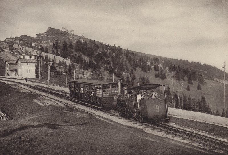 Vitznau Rigi Kulm ، سكة حديدية (b / w photo) بواسطة جين جابريل