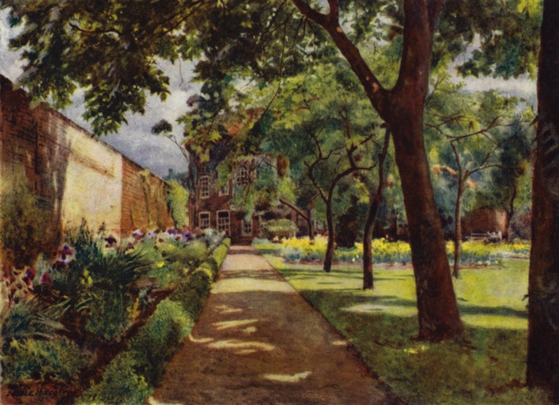 Hogarth House ، View of House and Garden (color litho) بواسطة جيسي ماكجريجور