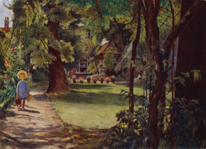 Kelmscott House, The Garden, looking from the River (colour litho) بواسطة جيسي ماكجريجور