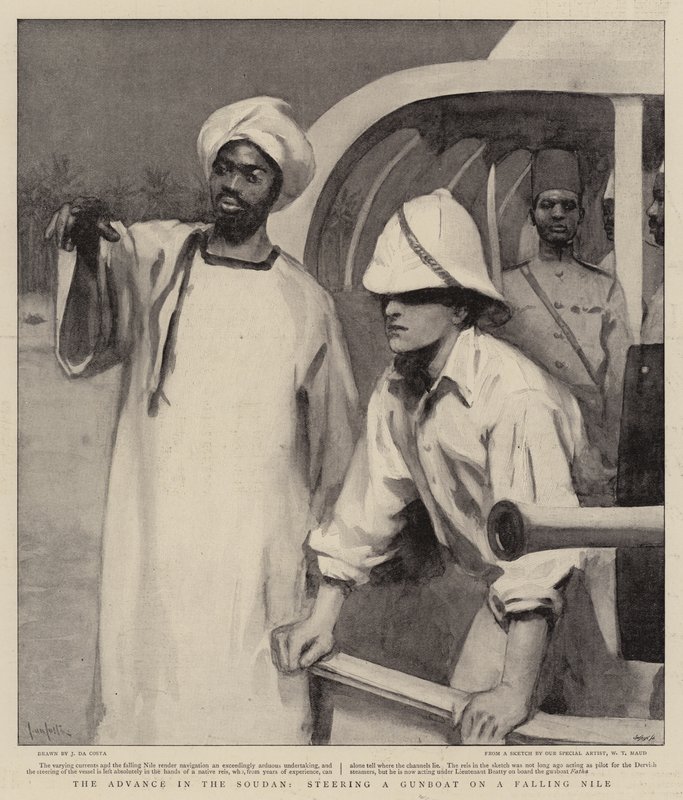 التقدم في السودان ، توجيه زورق حربي على النيل المتساقط بواسطة جون دا كوستا