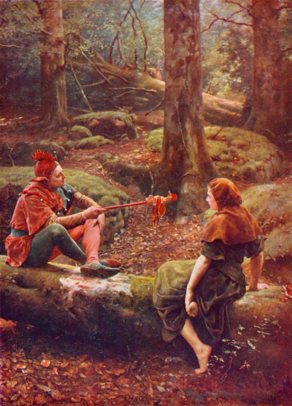 شكسبير: Touchstone و Audrey in the Forest of Arden ، كما تريد ، الفصل الثالث ، المشهد 3 (لون ليثو) بواسطة جون (بعد) كولير