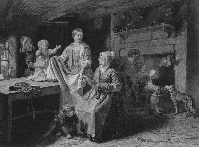 رسم توضيحي ليلة السبت في الكوتار بقلم روبرت بيرنز ، الآيات الرابع والخامس (نقش) بواسطة يوحنا (بعد) فيد