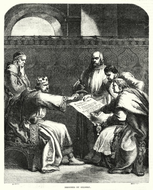 King John refusing to sign the Magna Charta at Oxford, in 1215 (engraving) بواسطة جون (بعد) جيلبرت
