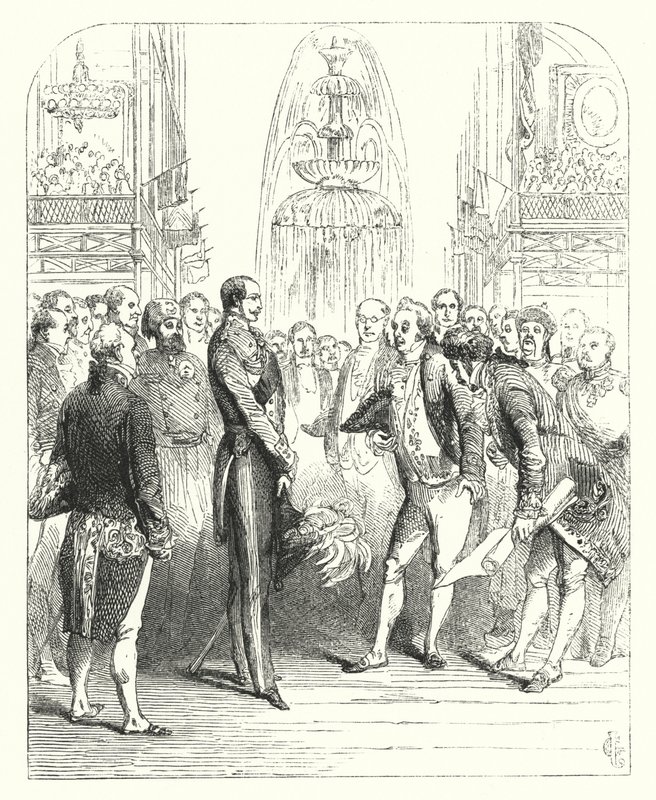 الأمير ألبرت والمفوضون الملكيون في المعرض الكبير لعام 1851 ، كريستال بالاس ، هايد بارك ، لندن (نقش) بواسطة جون (بعد) جيلبرت