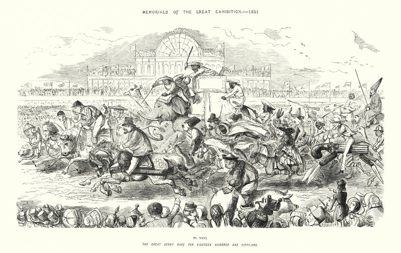 النصب التذكارية للمعرض الكبير 1851 ، سباق دربي العظيم لثمانية عشر ومائة وواحد وخمسين (نقش) بواسطة يوحنا (بعد) علقة