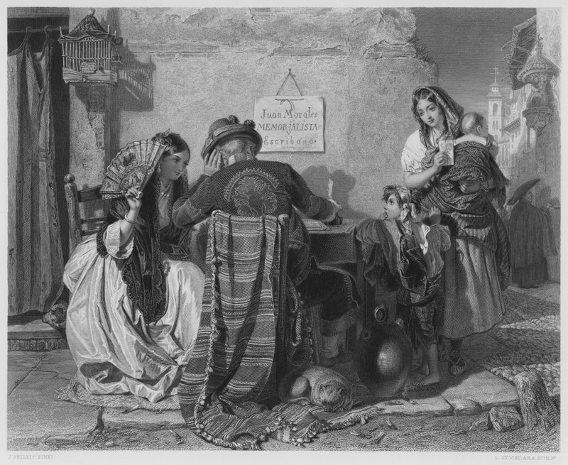 كاتب الرسالة ، إشبيلية ، من الصورة الموجودة في المجموعة الملكية (نقش) بواسطة جون (بعد) فيليب