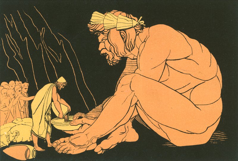 يوليسيس يعطي النبيذ ل Polyphemus بواسطة جون فلاكسمان