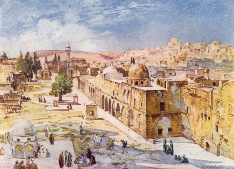 الجانب الغربي من منطقة الهيكل ، من الثكنات بالقرب من موقع برج أنطونيا (لون ليثو) بواسطة جون فوليلوف