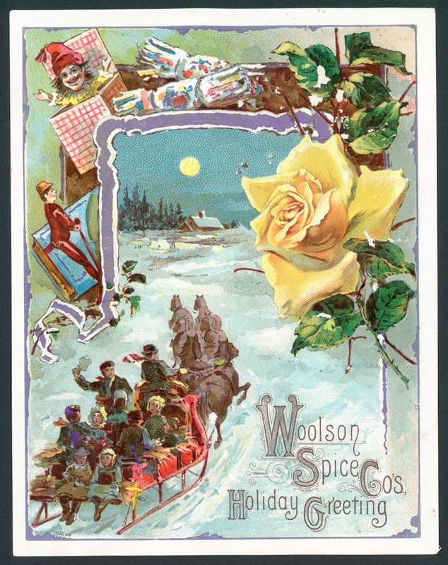 Woolson Spice Company بطاقة عيد الميلاد (chromolitho) بواسطة جون هنري بوفورد