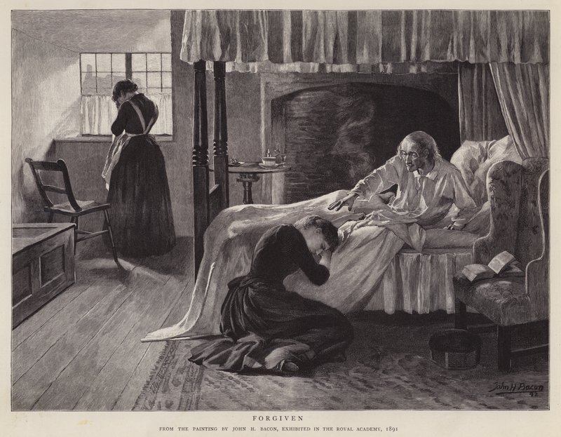 Forgiven, painting by John H Bacon exhibited at the Royal Academy in 1891 (litho) بواسطة جون هنري فريدريك (بعد) بيكون
