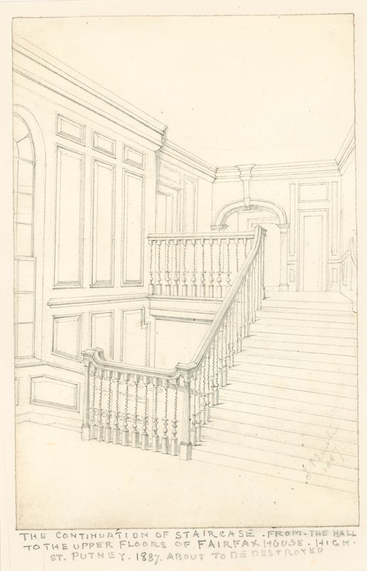 استمرار الدرج ، من القاعة إلى الطوابق العليا ، في Fairfax House ، High Street ، Putney ، 1887 بواسطة جون فيليب إمسلي